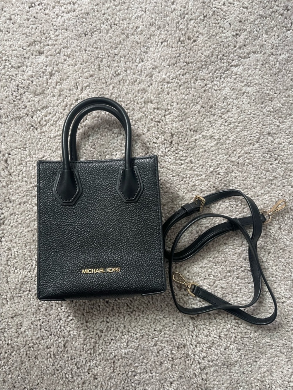 Michael Kors Black Pebbled Leather Mini Tote Crossbody